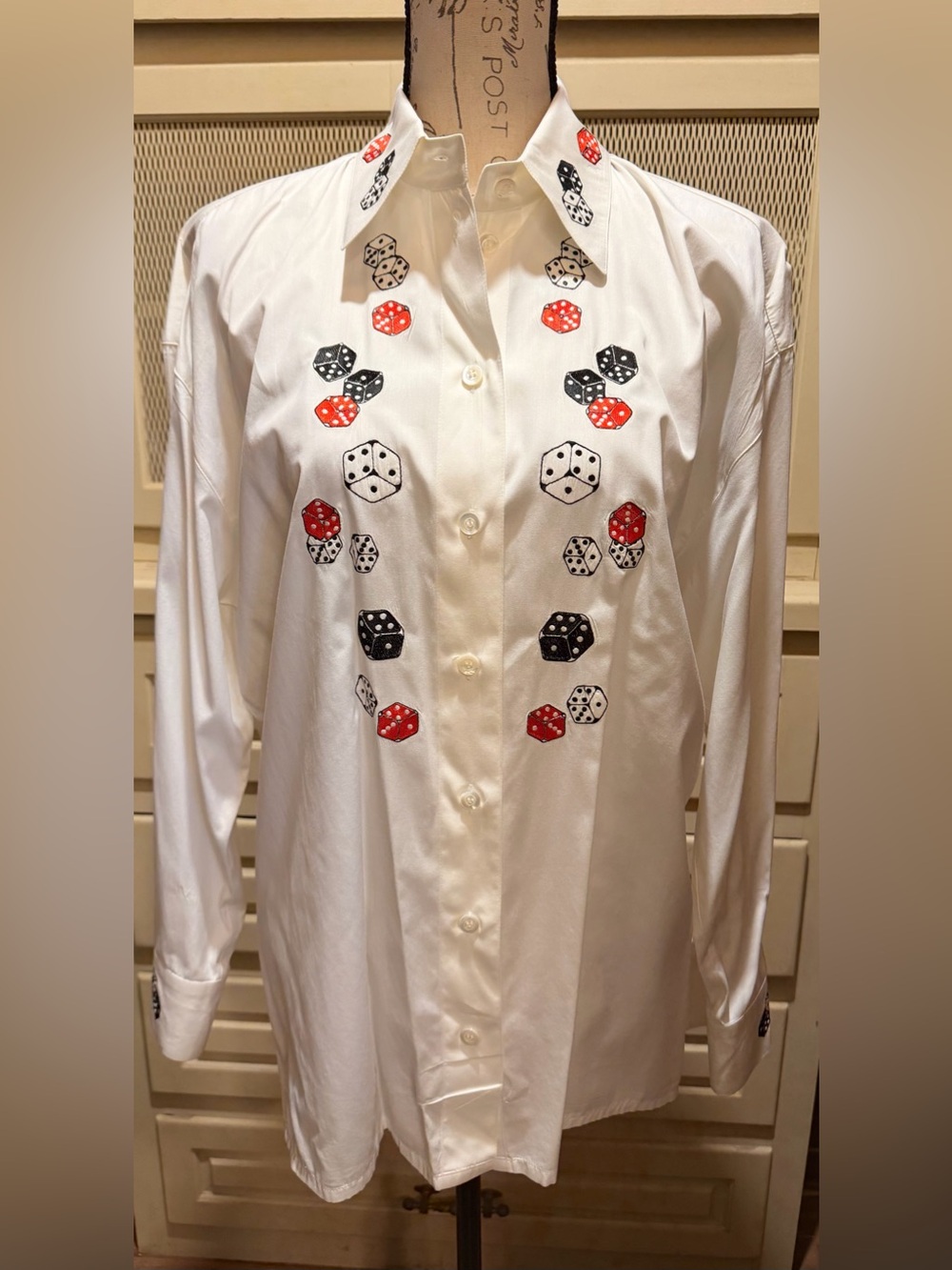VTG Escada by Margaretha Ley White Cotton Dice Embroidered Blouse